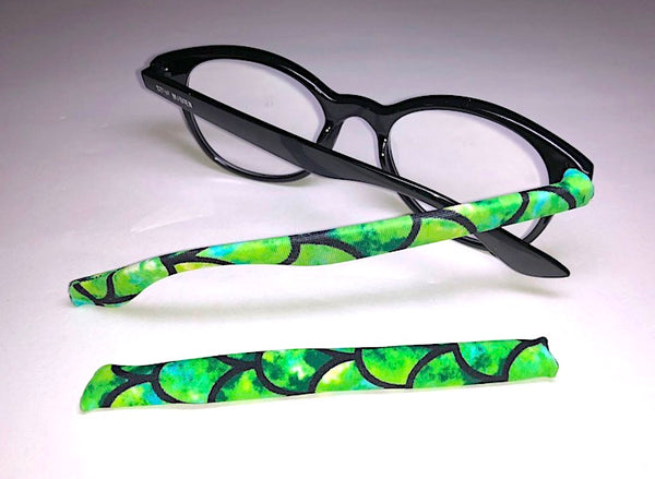 Green Mermaid Templesox eyewear sleeve temple arm covers for sunglasses or eyeglasses.