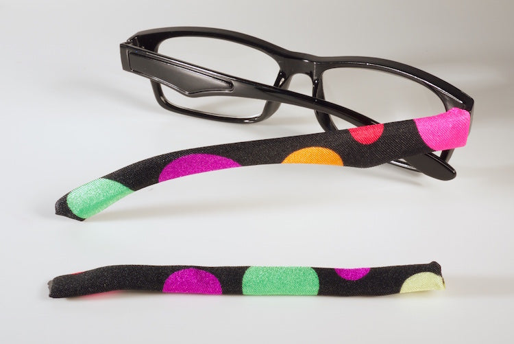 Polka Dots Templesox eyewear sleeve temple arm covers.
