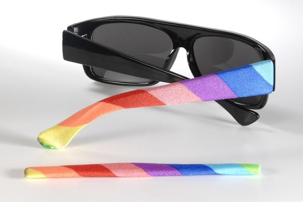 large rainbow Templesox eyewear sleeve temple arm covers.