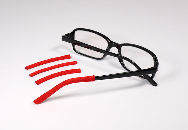 Red Soft Tip temple covers By Templesox for eyeglasses or sunglasses.
