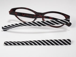 Black and White stripe Templesox eyewear sleeve temple arm covers for sunglasses or eyeglasses.