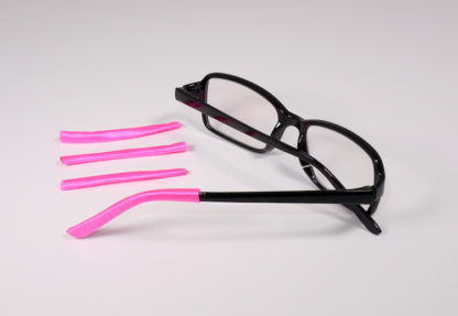 Pink Soft Tip temple covers By Templesox for eyeglasses or sunglasses.